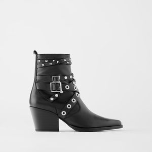 Zara studded leather heeled ankle boots